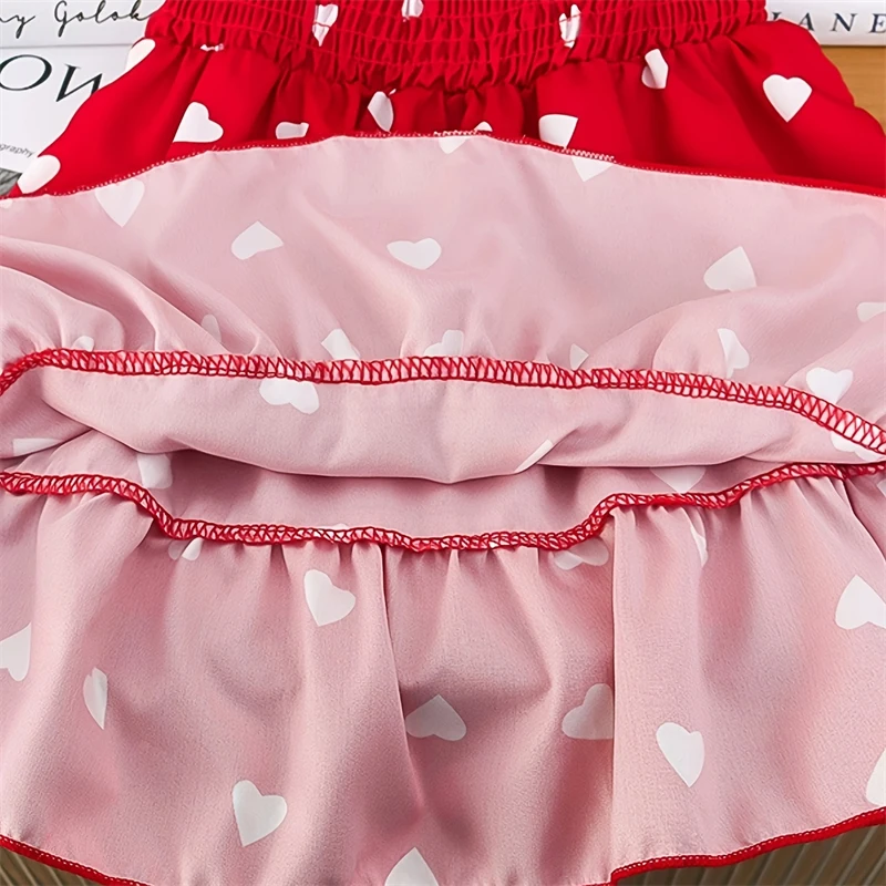 أزياء الأطفال الصيف الأحمر نفخة الأكمام اللباس طفلة منقطة القلب الملابس رائعتين الاطفال فساتين حفلة عيد ميلاد السنة الجديدة
