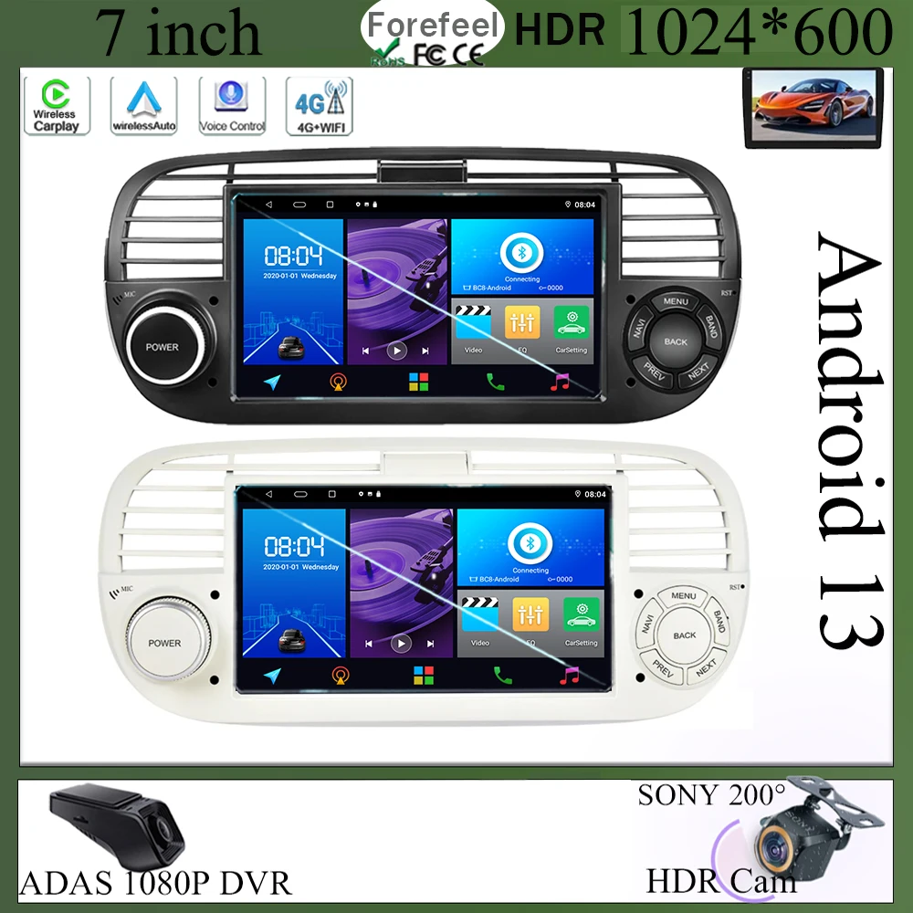 7 Pollici Auto Android Per Fiat 500 Abarth 2007-2015 Auto Radio Stereo Video Radio Player Touch Qled Schermo Gps Dvd 5G Wifi Bt Isp
