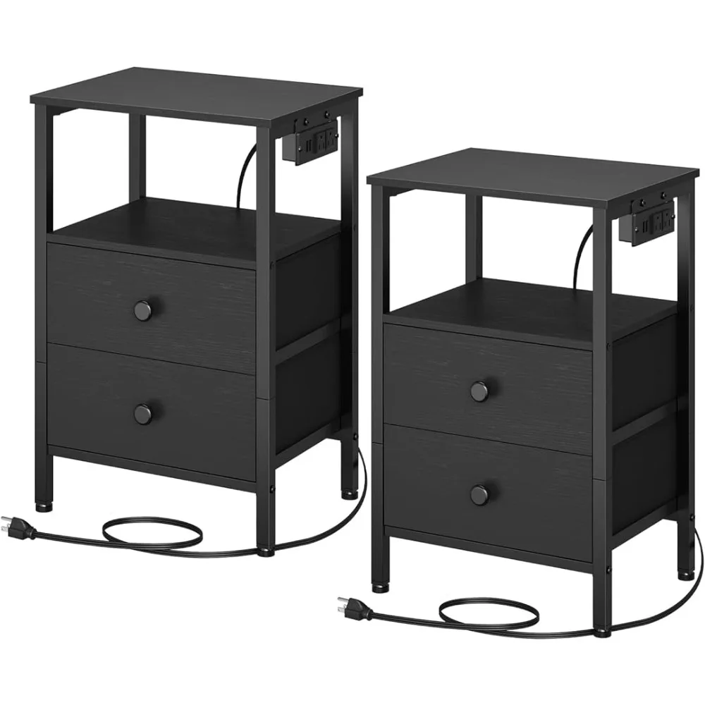 

YATINEY Nightstands Set of 2, End Table, Side Tables with 2 Non-Woven Fabric Drawers, Industrial Bedside Tables for Living Room