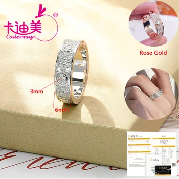 CADERMAY Customized Jewelry 925 Sterling Silver Trendy  D Round Shape Moissanite Rings For Women Girls Wedding Anniversary Gifts