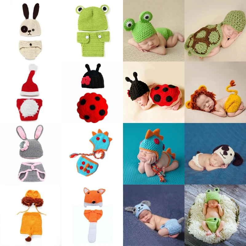 

2Pcs/Set Newborn Photography Props Knitted Crochet Photo Costume Baby Hat And Pant Suit Girl Boy Cute Clothes Baby Accessories