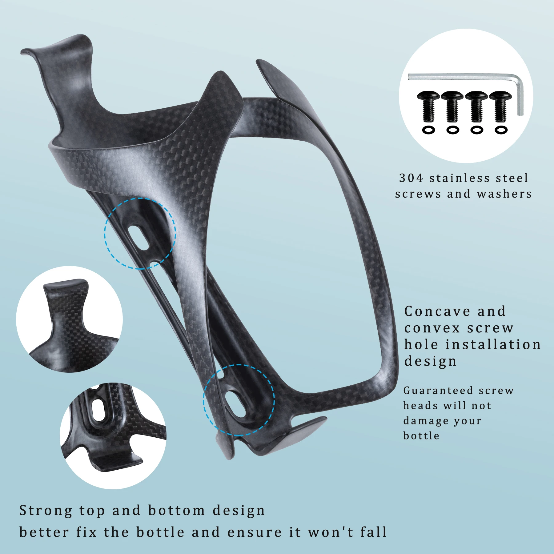 Platt Portaborraccia In Fibra Di Carbonio, Leggera, Per Bici Da Strada E Mountain Bike, Gloss 1PCS - Foto 10