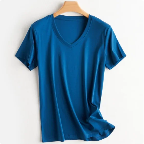 u045-summer-cotton-women-silk-t-shirts-v-neck-short-sleeve-loose-straight-tops-simple-casual-tees-for-minimalist-2023