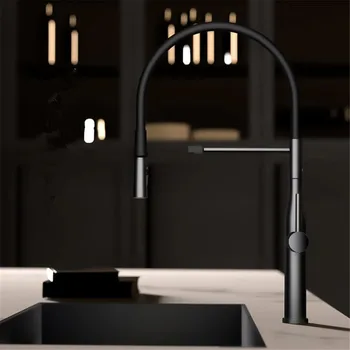 ก๊อกน้ำห้องครัวแบบดึงออกสีทองขัดเงา ก๊อกน้ำอ่างล้างจานแบบดึงออกสีเทา ก๊อกน้ำหมุนได้ 360 องศา ก๊อกผสมสำหรับห้องครัว 1