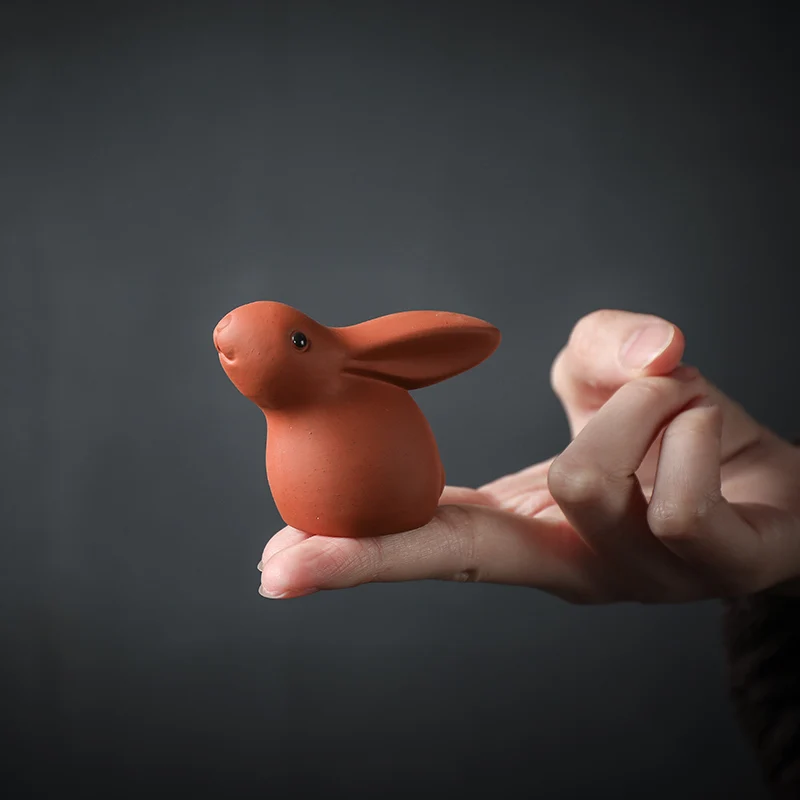 Rabbit Model Sculpture Ornaments Handmade Purple Clay Tea