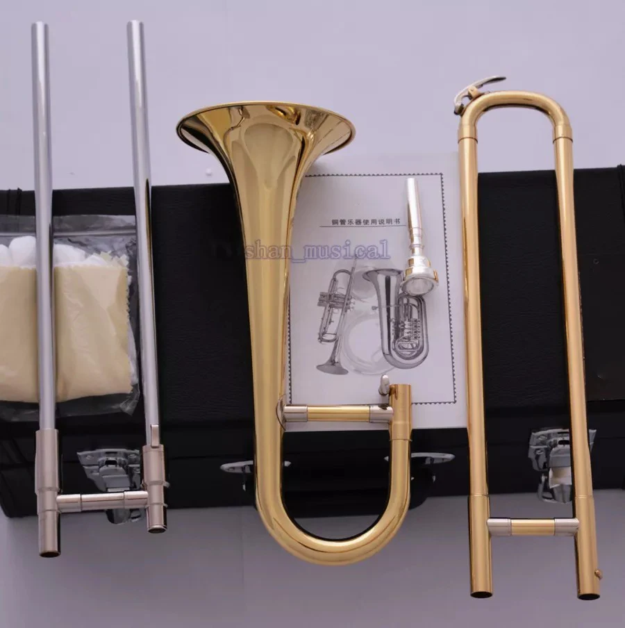 Gold Bb Slide Trumpet Bb Soprano Trombone Horn with Case