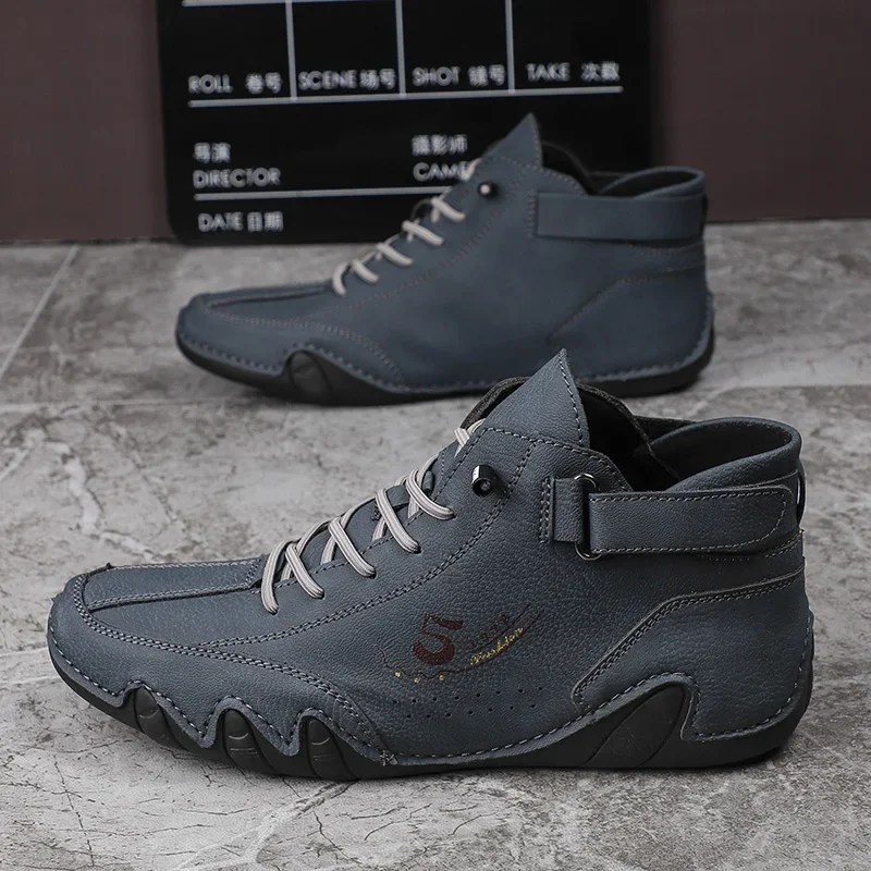 Ankle Leather Boots Men Fashion High Top Casual Shoes Handmade Botines Hombre Botte Homme Plus Big Size 48 49 50