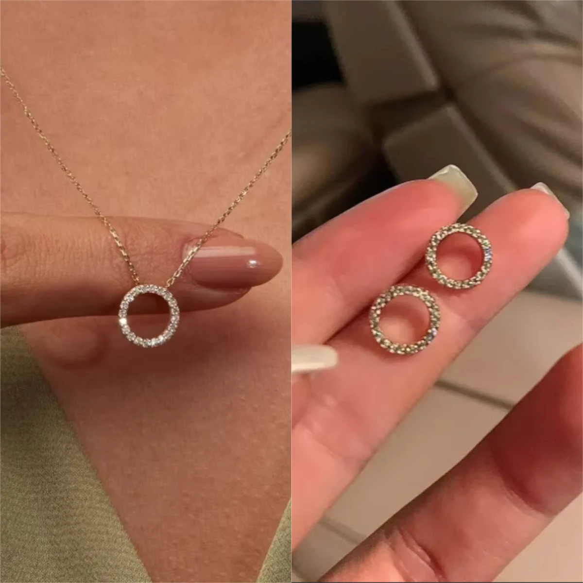 Fashion Trend Elegant Jewelry Simple Crystal Circle Pendant Necklace Golden Color Unquie Women Necklace Party Gift Wholesale