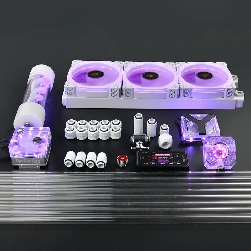 

Syscooling white color PC water cooling kit for and AMD CPU 360mm copper radiator with RGB lights PETG tube water cooling