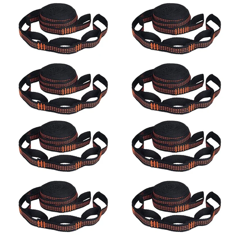 8 Pcs 5-Ring High Load-Bearing Hammock Straps Reinforced Polyester For Home Outdoor Hammock-Orange