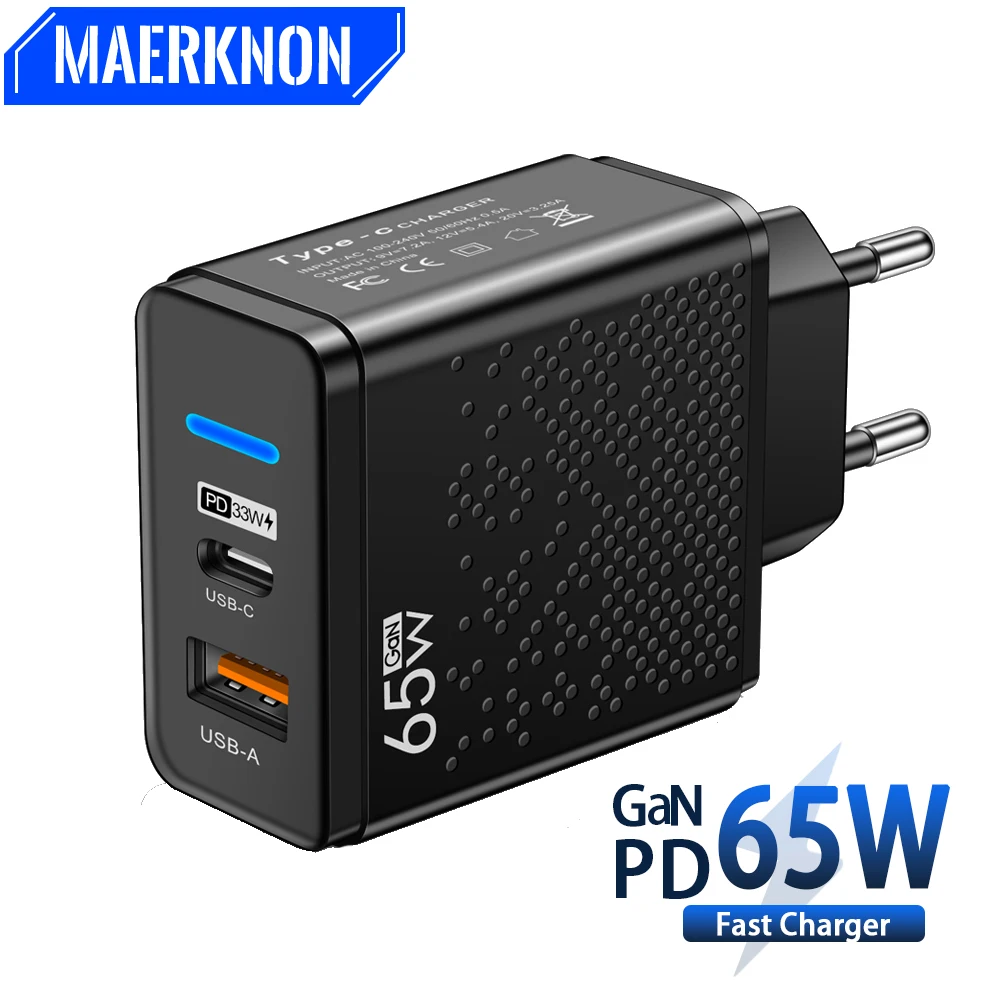 

65W GaN USB C Quick Charger 3.0 Fast Charging Mobile Phone Power Adapter For iPhone 14 13 Xiaomi 12 Samsung Huawei Wall Charger
