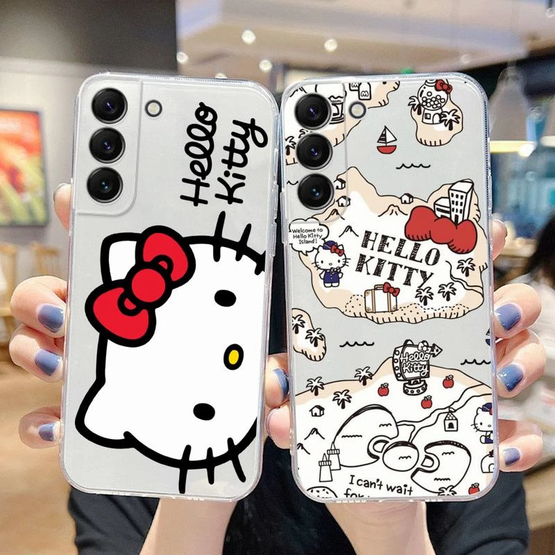 Fashion Cute Hello Kitty Sanrio Phone Case For Samsung Galaxy S22 S21 Ultra  S20 S30 FE S8 S9 S10 5G Plus Lite Transparent Cover| | - AliExpress
