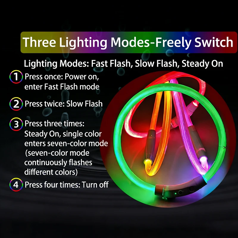 USB Rechargeable Fiber Optic Collar 3 Modes Dog Luminous Charge Collar Detachable Night Led Anti-Lost Cat Necklace Pet Accessory dog collar pet collar pet necklace