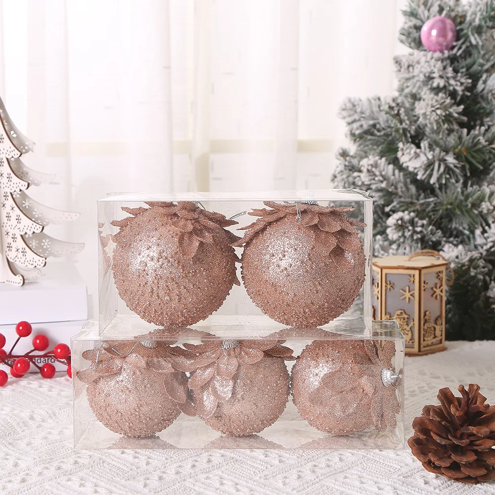thumbnail image 1 of 3 piezas de 8 cm para decoración de árbol de Navidad, colgante de bola de Navidad con forma de flor blanca, bola de espuma con purpurina, adorno navideño 2024, 1 of 5