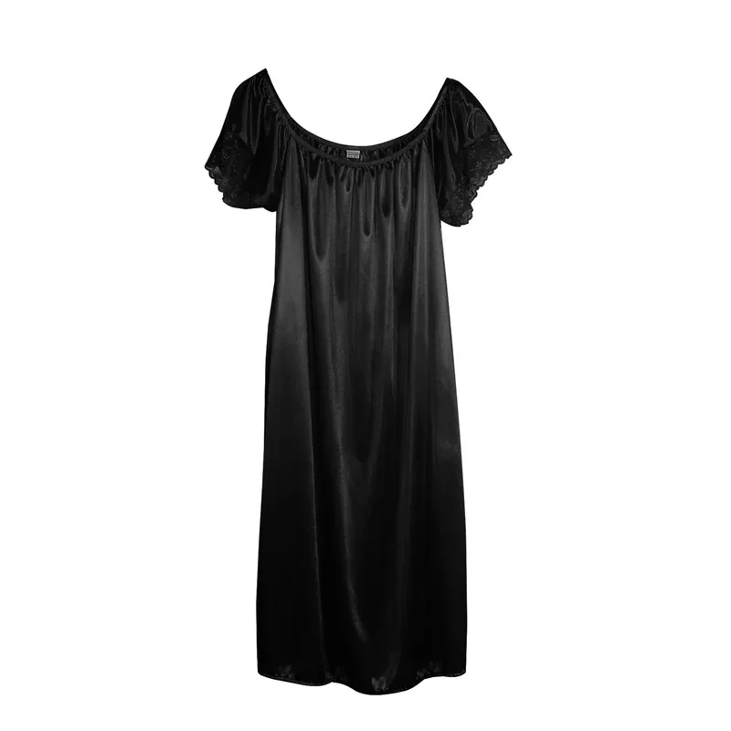 Summer Ice Silk Sleeping SkirtPlus Large Size Long Skirts Light Comfortable Women Sleeping Skirt Short Sleeve Extended Widened