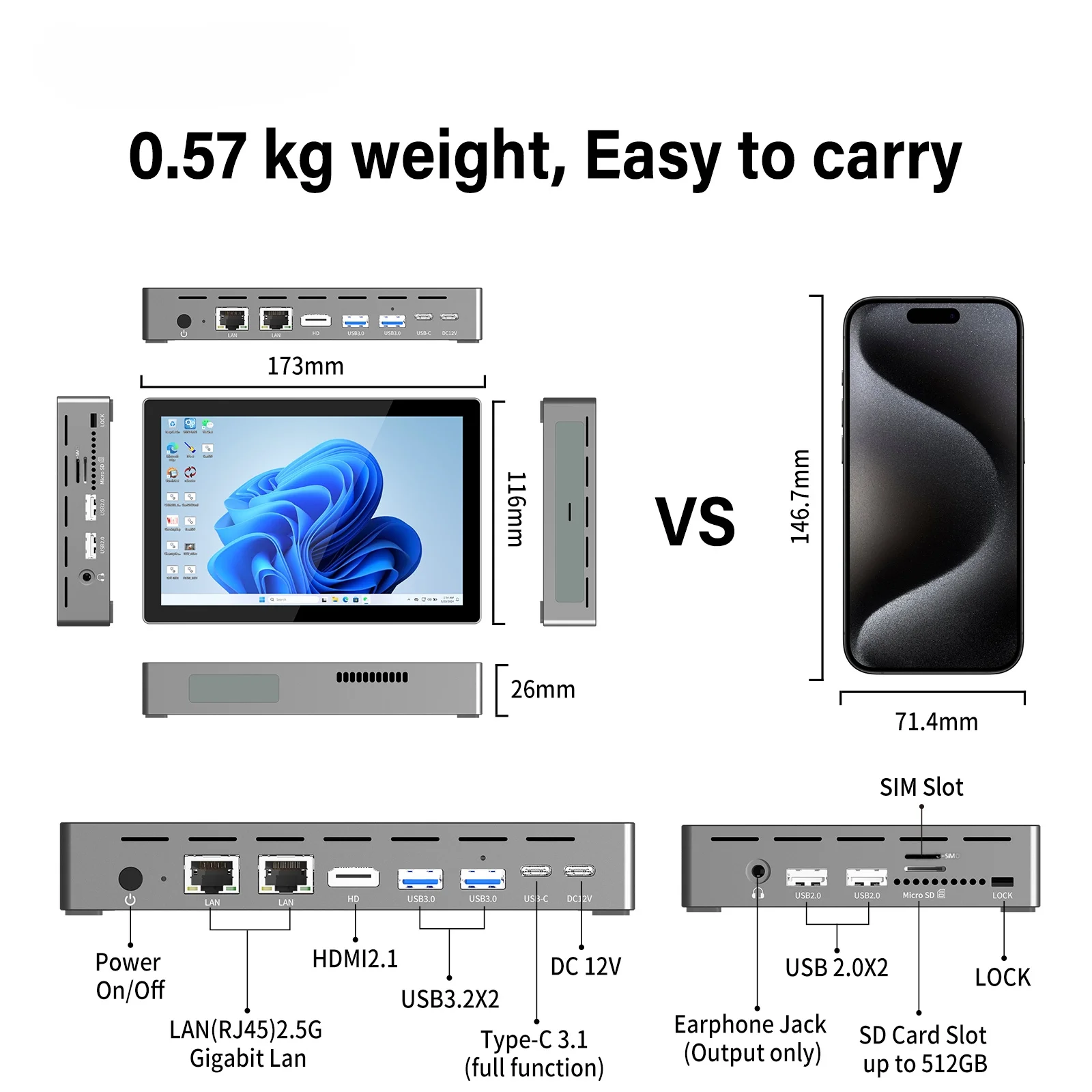 히골 F9B 프로 7인치 미니 PC 인텔 N95 윈도우 11 WiFi5 16G 512G 5000mAh 듀얼 2.5G LAN SIM 슬롯 노트북 데스크탑 PC 미니 컴퓨터