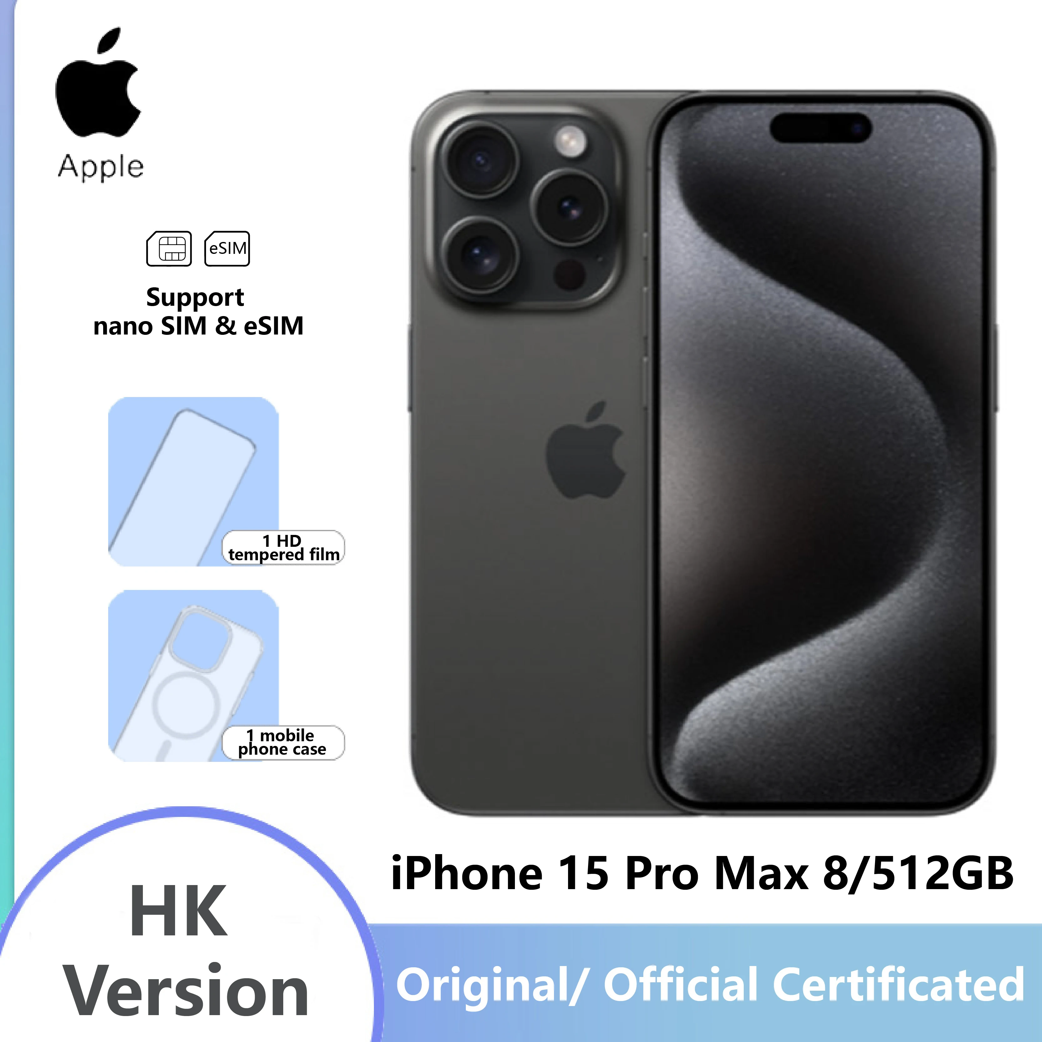 Original Smartphone 99% New Apple Iphone 15 Pro Max 6.7" OLED Display 48MP Camera, SIM+eSIM 4422mAh Battery(Renewed Premium)
