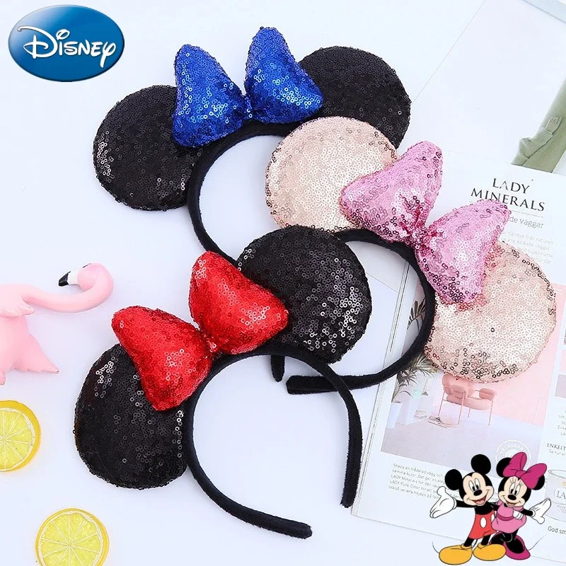 Disney Minnie Mickey Mouse Ears Fascia Natalizia Cute Cartoon Paillettes 3D Bow Cosplay Ears Fascia Per Capelli Accessori Per Capelli Per Ragazze
