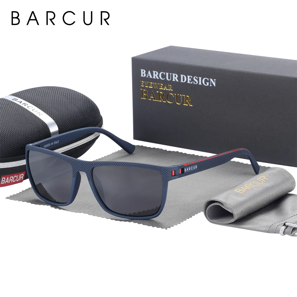 BARCUR TR90 Polarized Sunglasses Driving Square Sun Glasses for Men Women Light Weight Shades UV400 Protection Oculas
