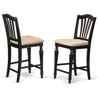 CHS-BLK-C Café Counter Height Kitchen Chairs - Linen Fabric Upholstered Solid Wood Chairs, Set of 2, 2