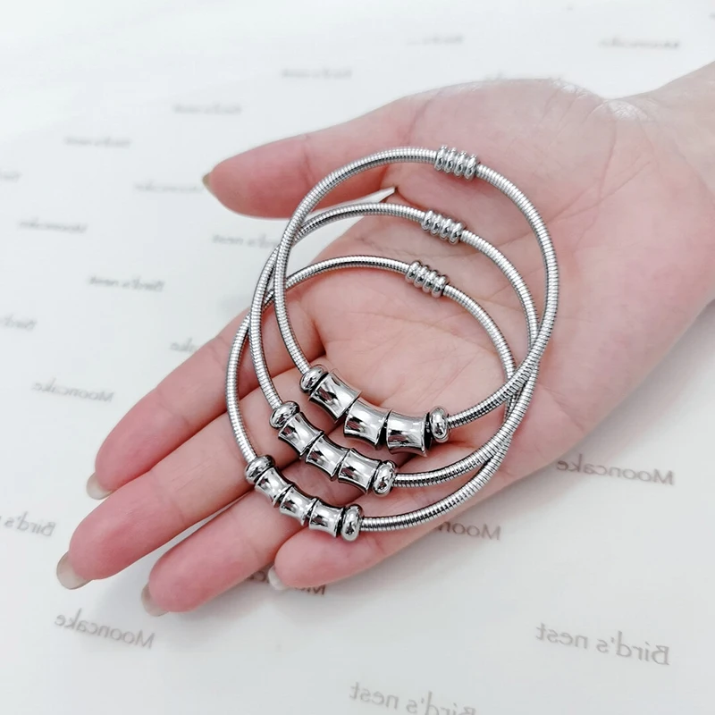 Metal Stainless Steel Jewelry Wear Resistant Retro Bamboo Bead Waterproof High Quality Magnet Self-priming Snake Spring Bracelet