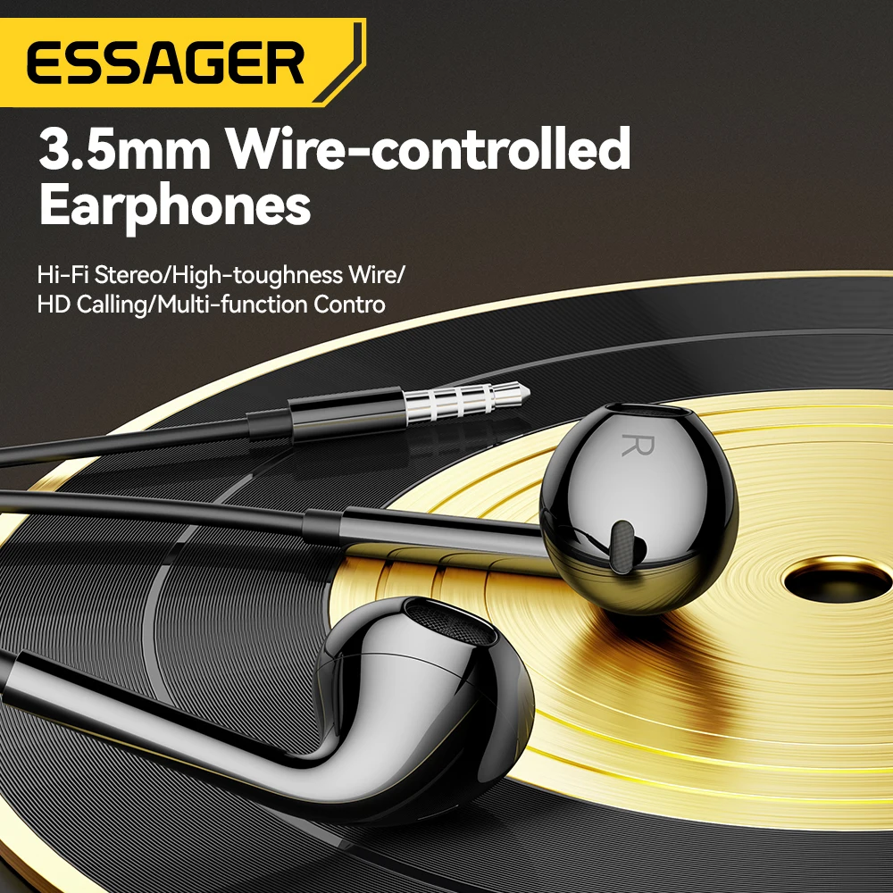 Essager 3.5mm Wired Headphones In Ear Headset Wired Earphones with Microphone Stereo Earbuds Sports In-line Control For Phones 2