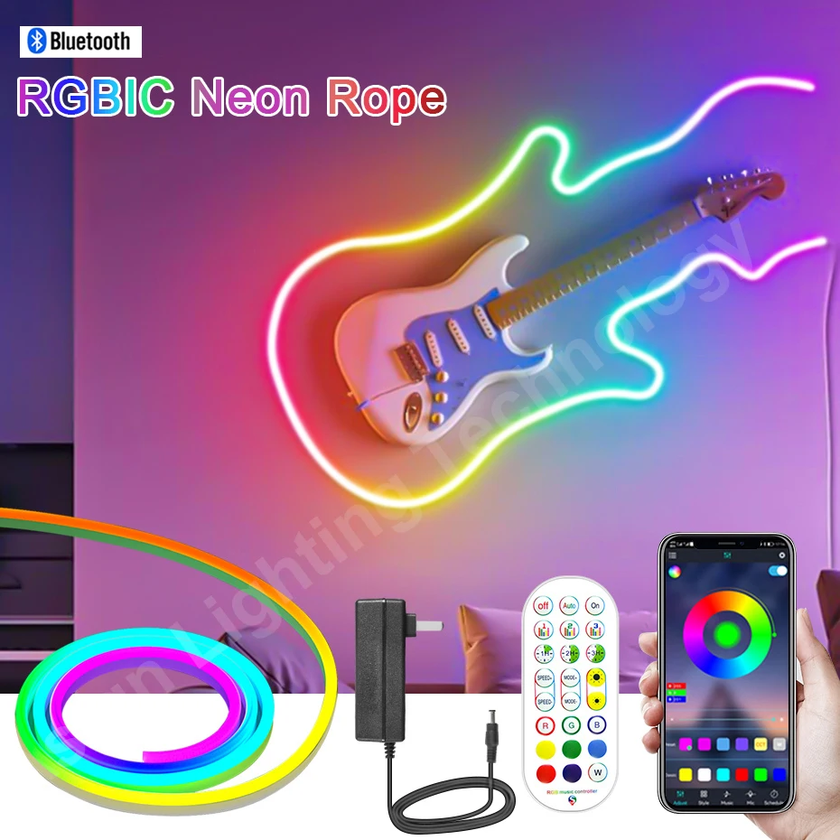 

Soft Flexible RGBIC LED Neon Strip light DC12V RGB Bluetooth Smart Neon DIY Rope Light IP67 Waterproof for Bedroom Decoration