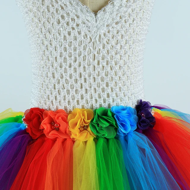 Gonna Tutù Arcobaleno Per Bambine - In Tulle Morbido Con Fiori | Per Feste, Balletto E Foto - Foto 2