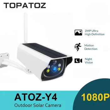 TOPATOZ 무선 태양광 와이파이 카메라, 1080P HD, 야외 인간 감지, CCTV 감시, 보안 IP 카메라, 배터리 구동