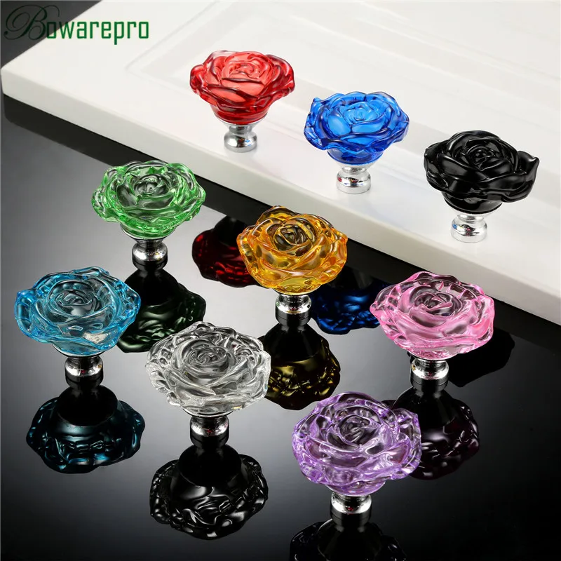 50MM Crystal Rose Glass Handle Cabinet Knob Drawer Pull Handle Kitchen Door Wardrobe Hardware Furniture Knobs Handles furniture knobs