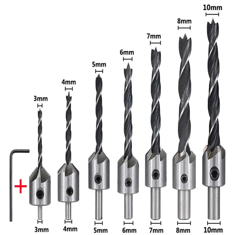 Countersink Drill Bit Set Reamer Woodworking Chamfer Counterbore Pliot Hole Cutter Screw Hole Drill 3/4/5/6/7/8/10mm HSS