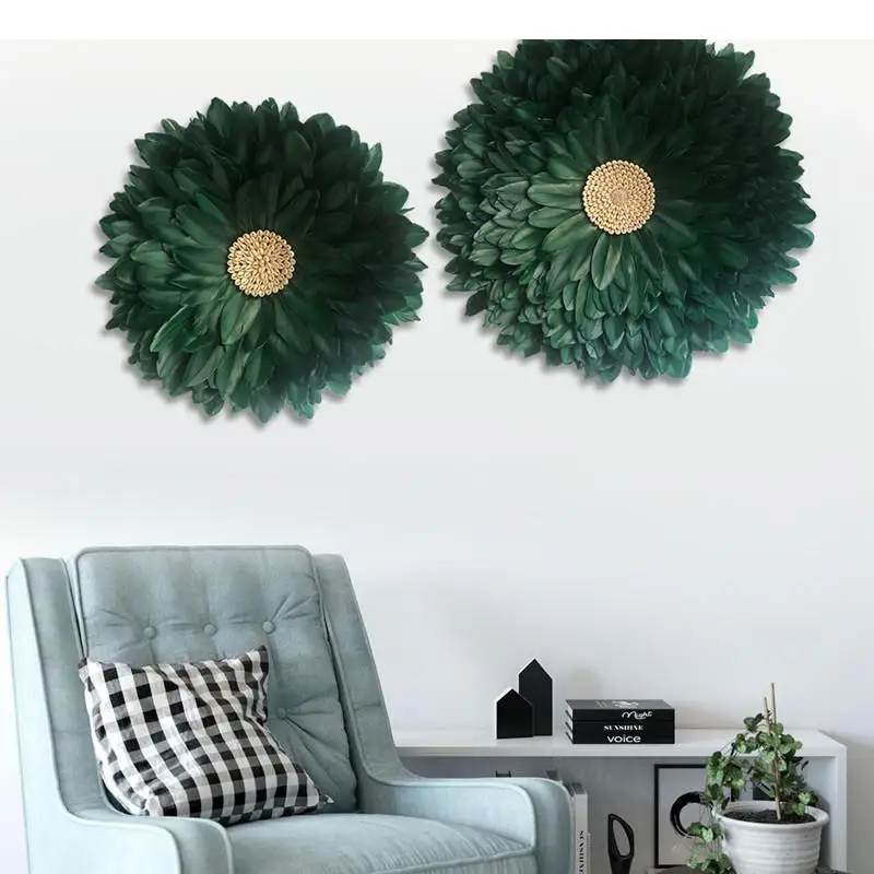 

Green Feather Weaving Artificial Flowers Wall Ornaments Crafts Flower Decorative Hanging Pictures Wall-mounted Decoration