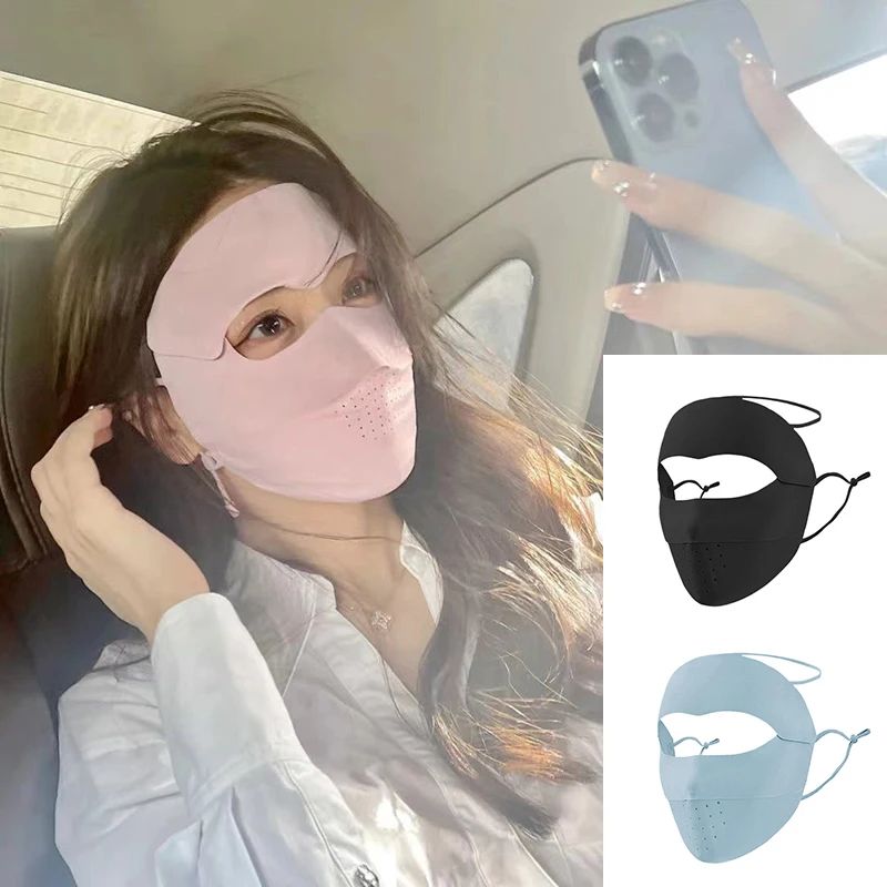 1PC Anti-UV Sun Protection Breathable Comfortable Outdoor Cycling Sport Ear Hook Full Face Cover Summer Ice Silk Mask sun protection mask