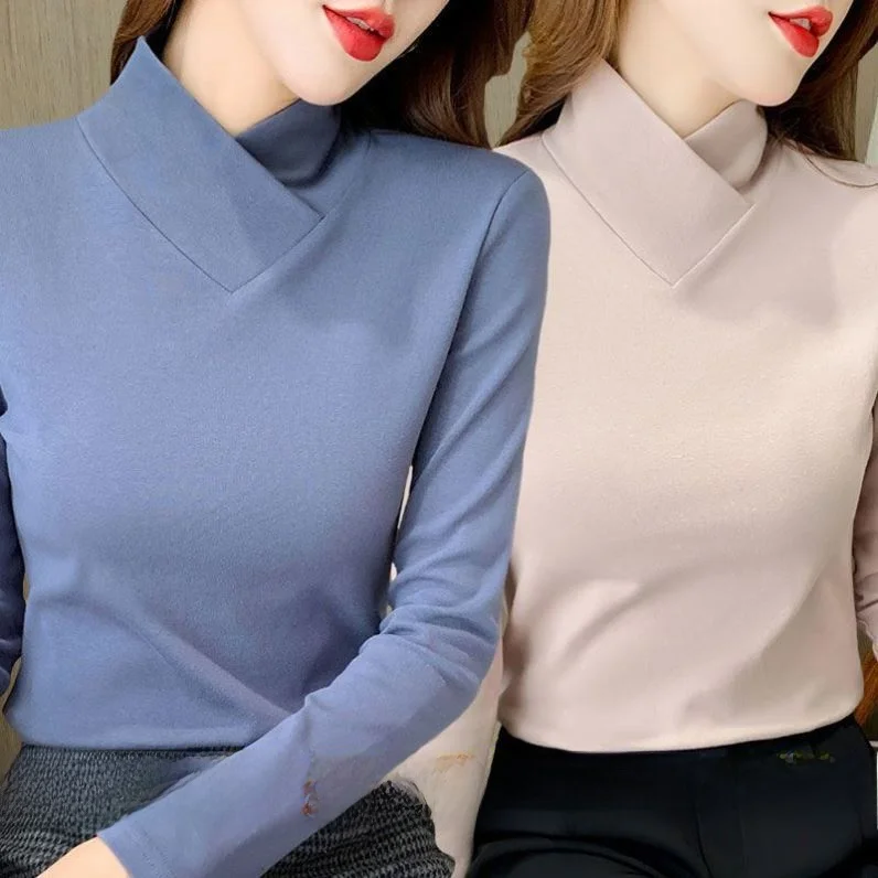 Double-Sided Velvet Thermal Long Sve V-Ne Slim Fit Top Women's Faionable Commute Sle T-irt Autumn Winter New Arrival