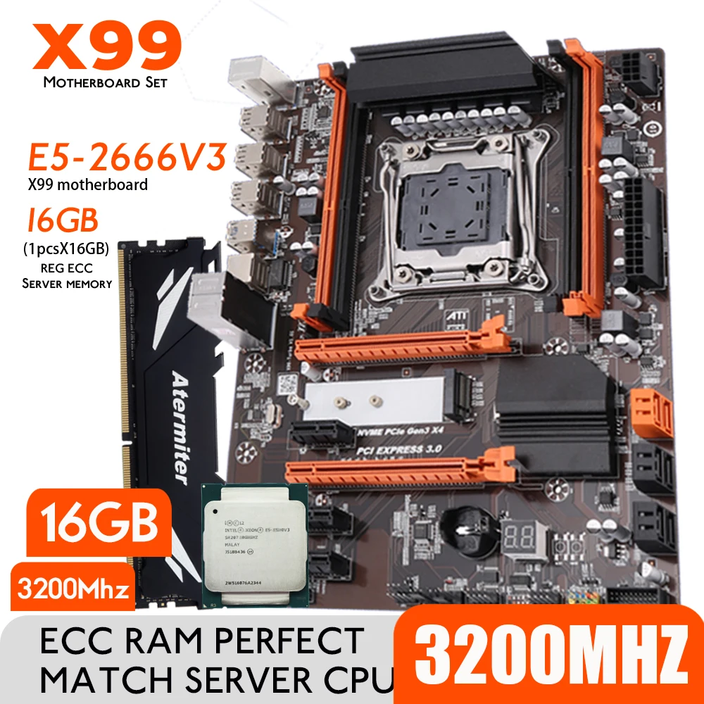 Atermiter X99 Turbo DDR4 D4 Motherboard Set With Xeon E5 2666 V3 LGA2011-3 CPU 1pcs X 16GB= 16GB 3200MHz REG ECC RAM Memory | Компьютеры и