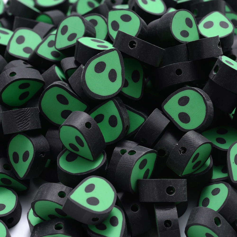 IYOE 보석 제작용 녹색 외계인 모양 클레이 비즈, 스타 크로스 폴리머 클레이 비즈, 팔찌 목걸이 DIY 장식, 30 개, 50  개-Freehip.co.kr