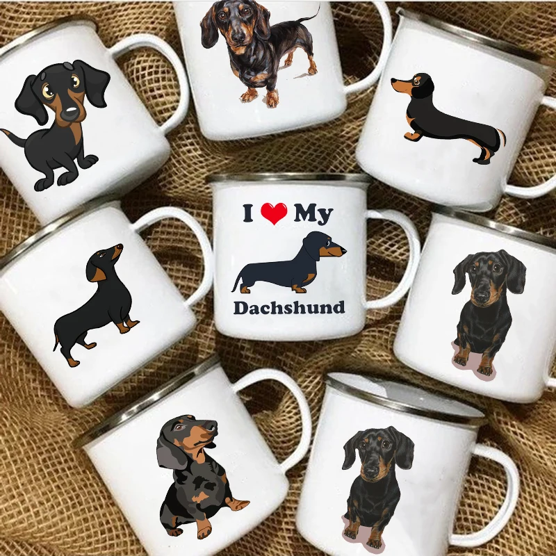 

I Love Dachshunds Dog Enamel Coffee Mugs Camping Picnic Bonfire Party Beer Drink Juice Cola Cups Outdoor Travel Cocoa Water Mug