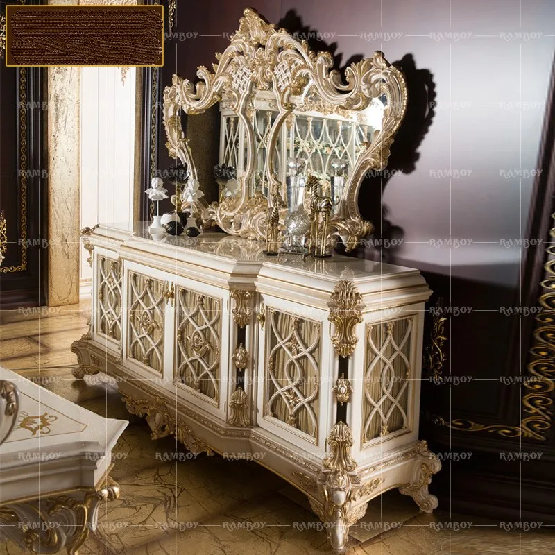 

custom European luxury solid wood carved gold sideboard villa living room locker porch tea cabinet