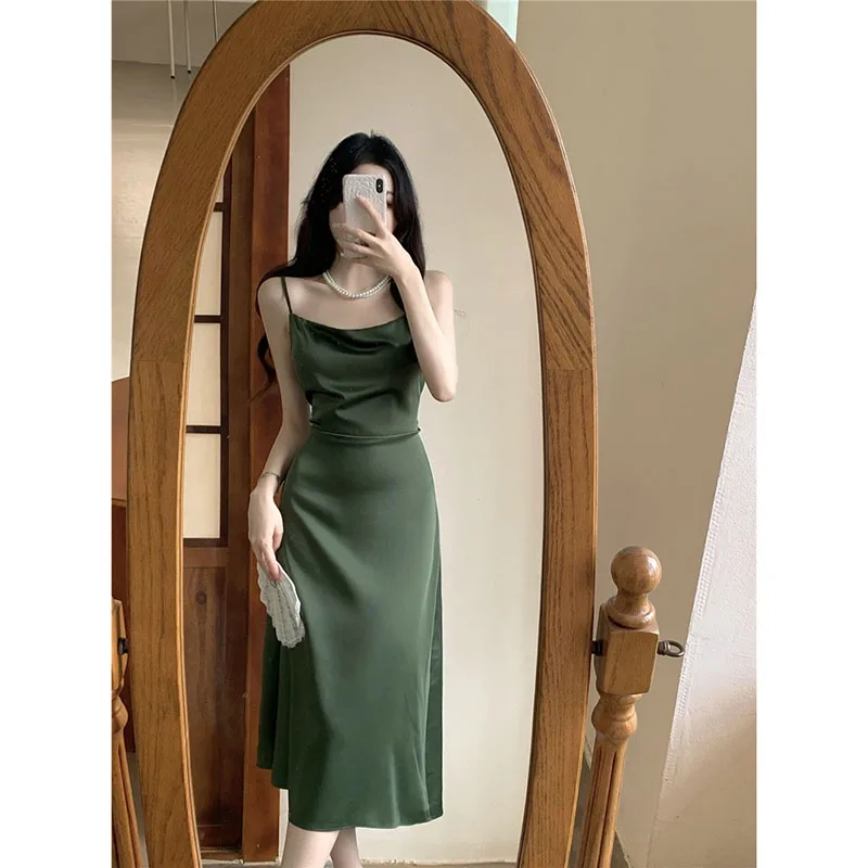 

2022 New Fashion Summer Women Long Acetate Satin Slip Dress Spaghetti Strap Elegant Lady Sexy Satin Party Dresses For Women