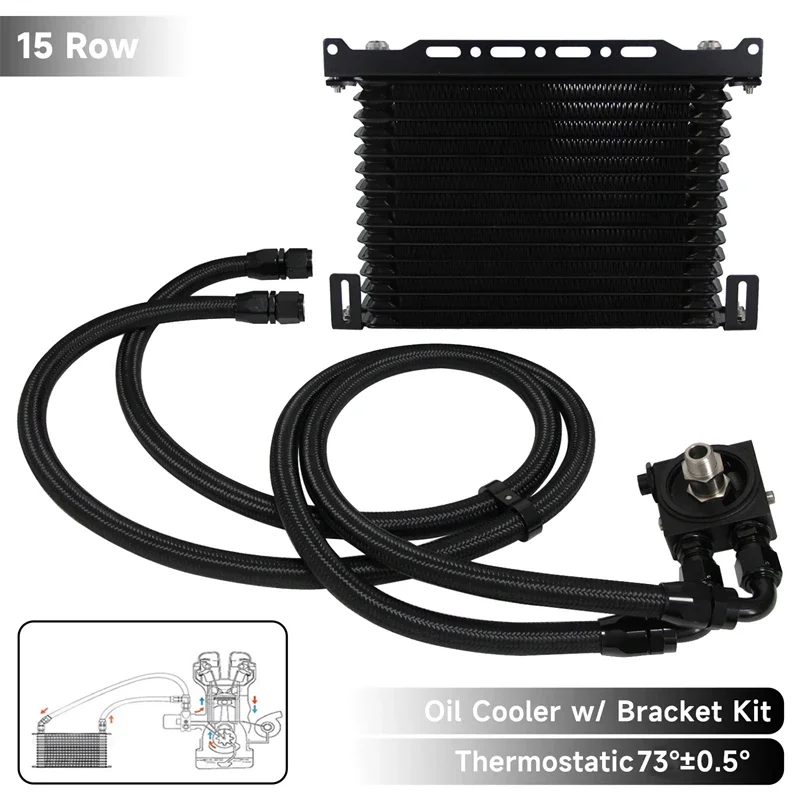 

Universal 7-15 Row Japanese Oil Cooler w/ Bracket Kit Thermostatic 73±0.5° AN10 7/8"-14 UNF And 1/8" NPT (M20*1.5 & 3/4"-16 UNF)