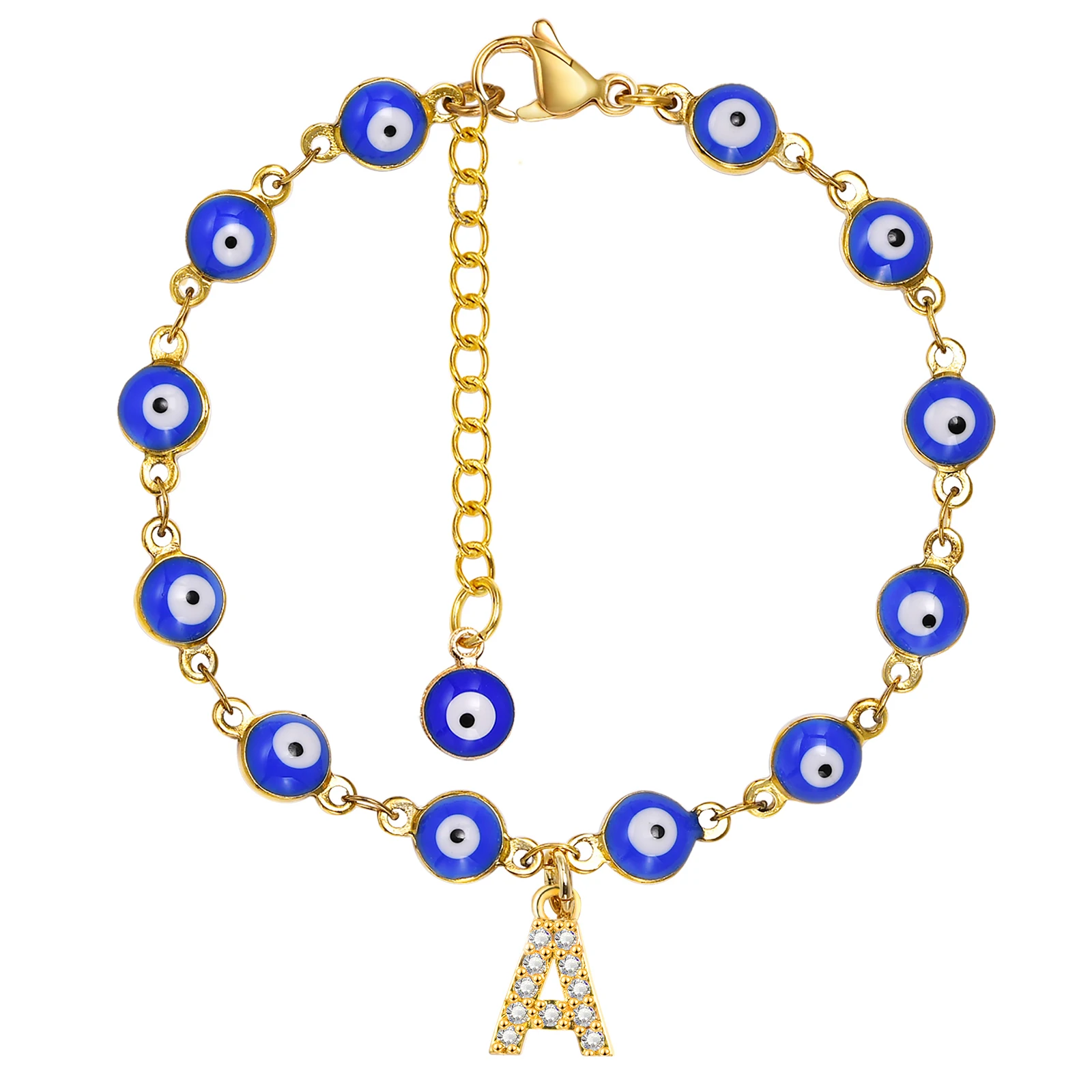 Initial Letters Evil Eye Bracelet for Women Turkish Blue Eye