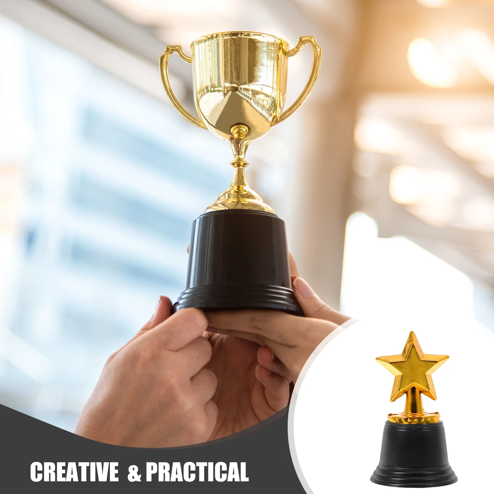 12Pcs Plastic Trophy For Award Ceremony Souvenirs Star Award Trophy Golden Party Favor Game Prizes Class Rewards Team Sports plastic trophy toys