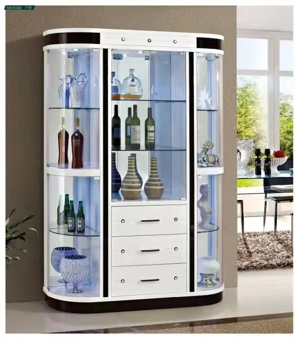 Glass Door Wine Cooler Storage Display Cabinet with Lamp Large Capacity Beautiful, Suitable for Living Room Office