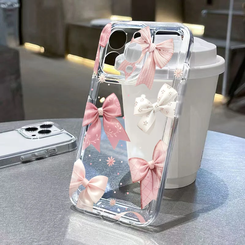 Transparent TPU Phone Case with Pink Bow Design