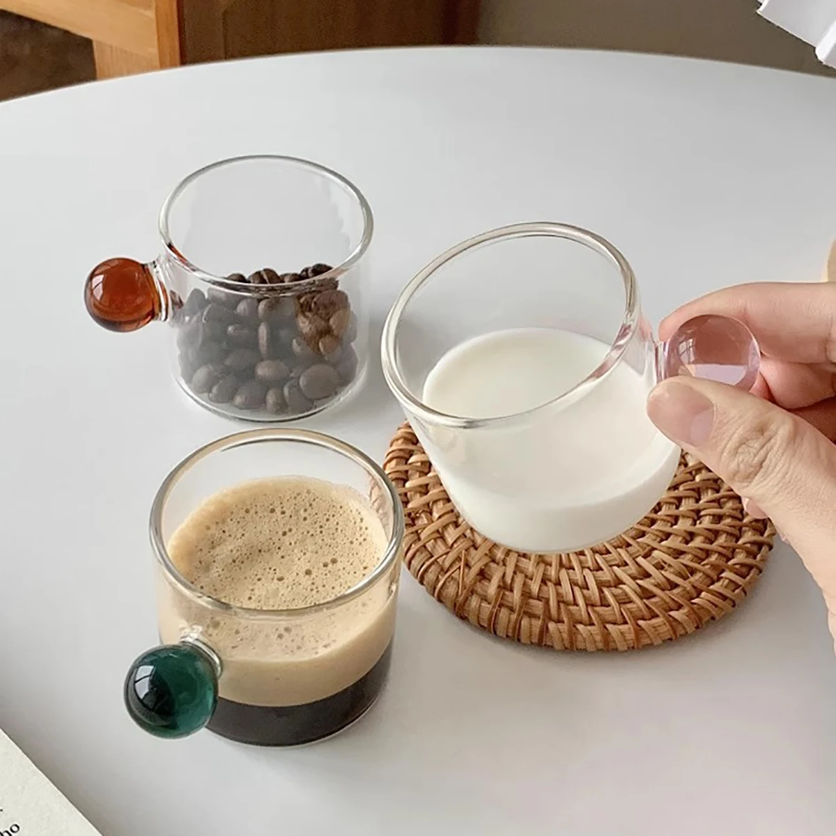 Description Picture 4 of item6pcs 100ml Espresso Cups Small Cups Home Glass Ball Handle Coffee Cup Tea Water Cup Saucer Steak Juice Bucket Table Decor