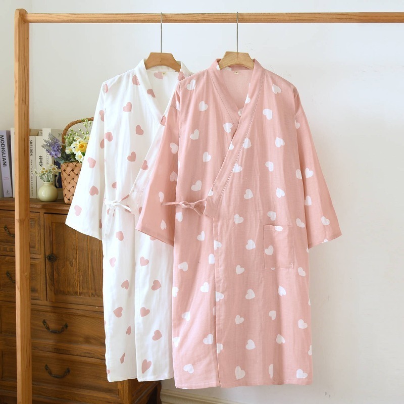 2025 New Spring/Summer Women's Sleeping Robe 100% Cotton Gauze Japanese style Bathrobe Love Robe Robes for Women Sleepwear