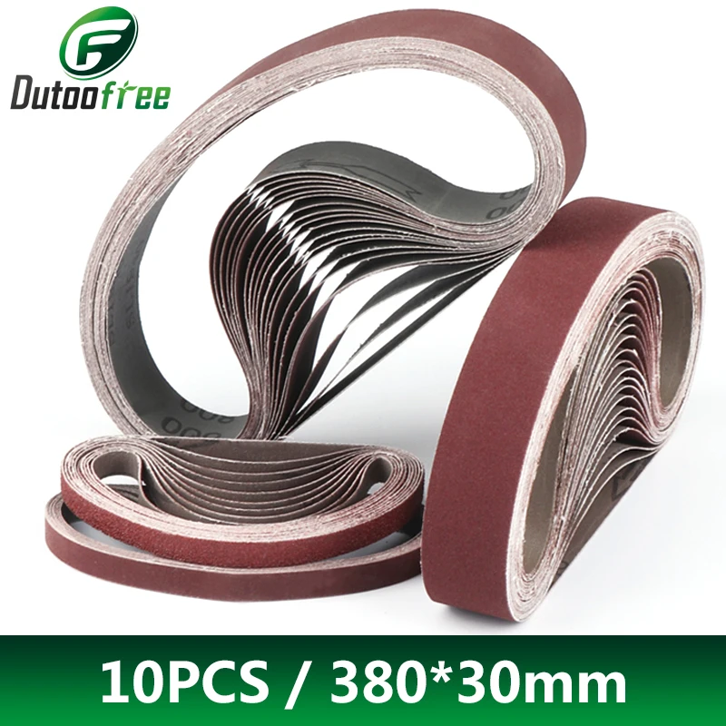 9PCS 10PCS/Set Abrasive Sanding Belts 380*30mm Wood Metal Polishing Sandpaper For Belt Sander Abrasive Tool 60-1000 Grits 10pcs set 30 430mm sanding belt 60 120 240 400 600 grit for belt sander abrasive tool wood metal polishing sandpaper