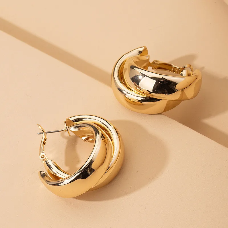 Gold Stainless Steel Chunky Hoop Earrings for Women