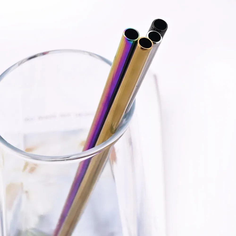 Eco-Friendly Reusable Stainless Steel Drinking Straws Set with Cleaning Brush