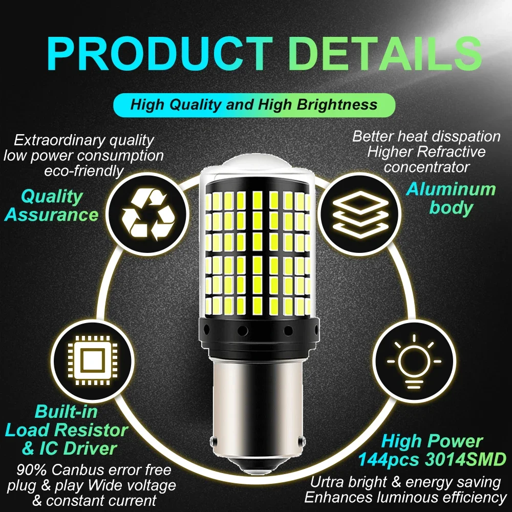 LED Car Turn Signal Reverse Light Bulbs 144SMD White Red